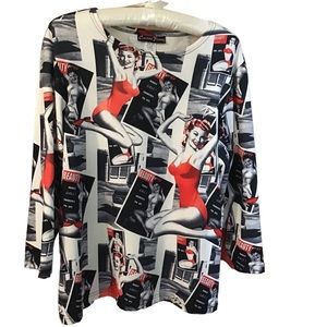 Pin Up Retro Print Women’s Top Size XL